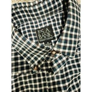 Men's Jos A Bank Green Brown White Plaid Long Sleeve Shirt Size Medium